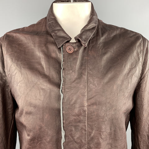 CARPE DIEM M Burgundy Wrinkled Leather Collared Long Coat