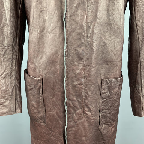 CARPE DIEM M Burgundy Wrinkled Leather Collared Long Coat