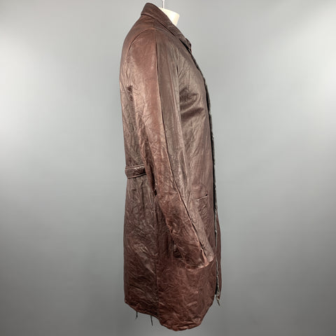 CARPE DIEM M Burgundy Wrinkled Leather Collared Long Coat