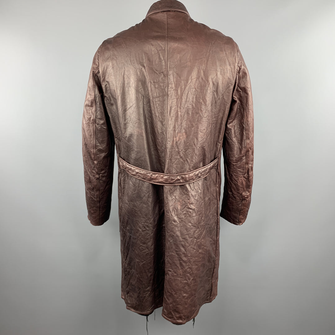 CARPE DIEM M Burgundy Wrinkled Leather Collared Long Coat