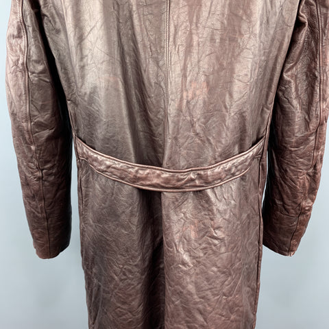 CARPE DIEM M Burgundy Wrinkled Leather Collared Long Coat