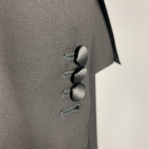 CARUSO 42 Black Solid Wool / Mohair Peak Lapel Tuxedo