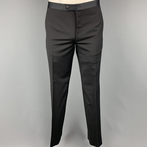 CARUSO 42 Black Solid Wool / Mohair Peak Lapel Tuxedo