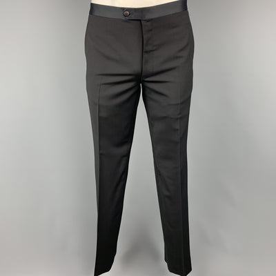 CARUSO 42 Black Solid Wool / Mohair Peak Lapel Tuxedo