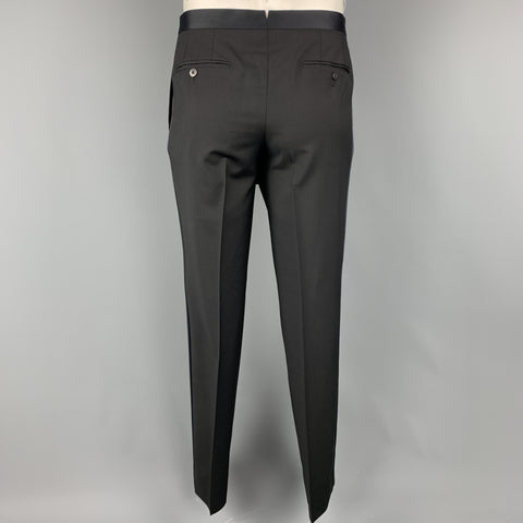 CARUSO 42 Black Solid Wool / Mohair Peak Lapel Tuxedo