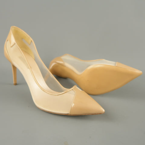 CASADEI Size 12 Beige Mesh Patent Leather Pumps