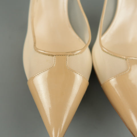 CASADEI Size 12 Beige Mesh Patent Leather Pumps