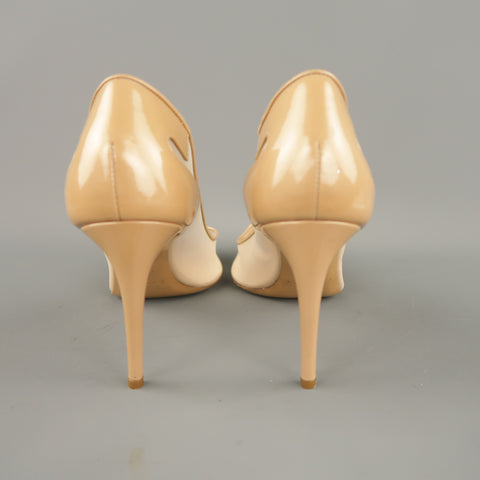 CASADEI Size 12 Beige Mesh Patent Leather Pumps