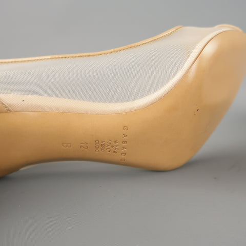 CASADEI Size 12 Beige Mesh Patent Leather Pumps