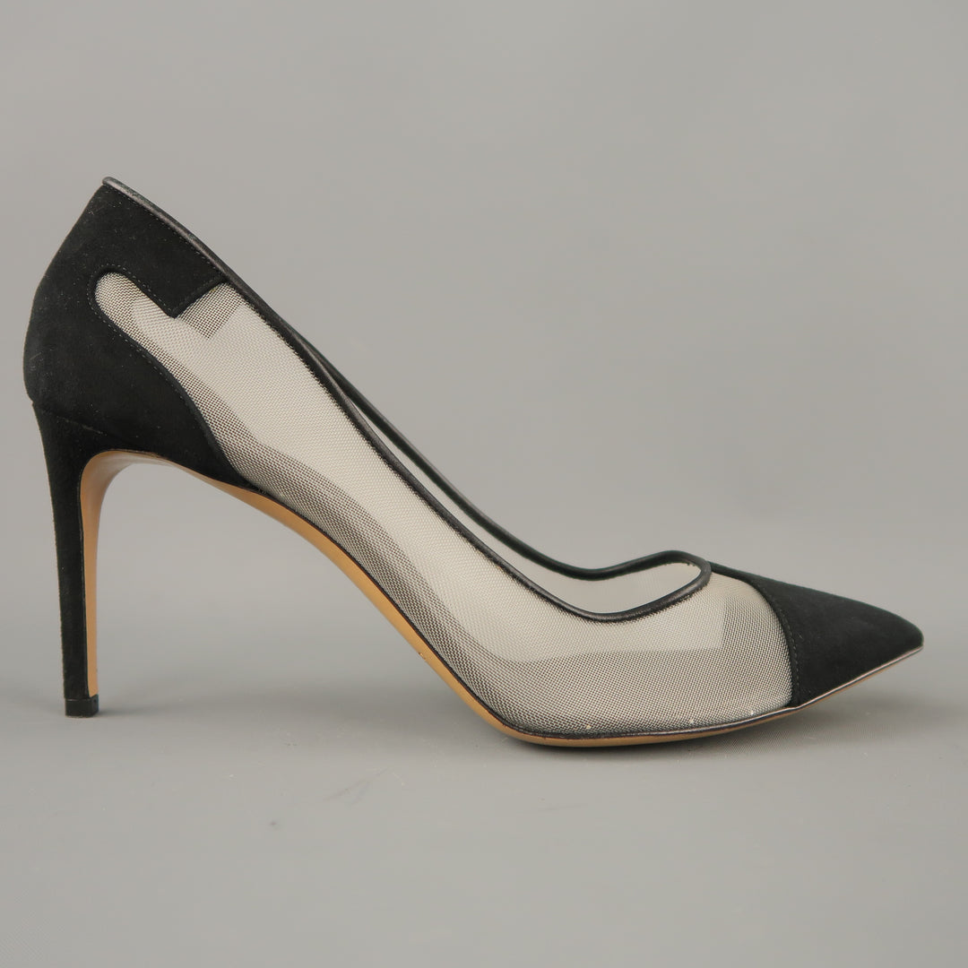 CASADEI Size 12 Black Mesh Suede Pointed Pumps - Main Image