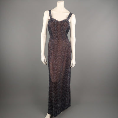 CASSANDRA STONE Size 8 Navy Beaded Silk Chiffon Evening Gown