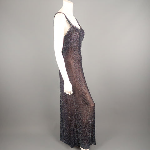 CASSANDRA STONE Size 8 Navy Beaded Silk Chiffon Evening Gown