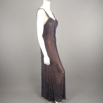 CASSANDRA STONE Size 8 Navy Beaded Silk Chiffon Evening Gown