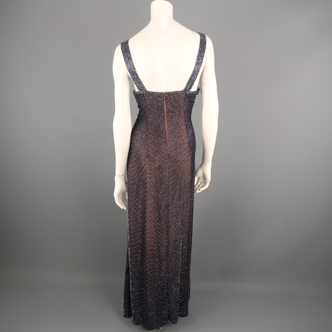 CASSANDRA STONE Size 8 Navy Beaded Silk Chiffon Evening Gown