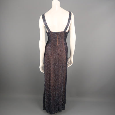 CASSANDRA STONE Size 8 Navy Beaded Silk Chiffon Evening Gown