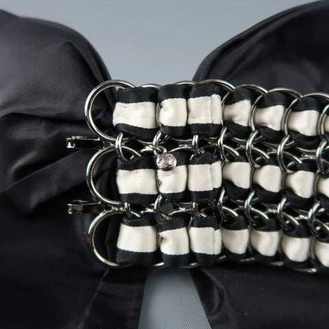 CHANEL Autumn 2006 Black & Cream Woven Silk Ribbon & Chain Bow Belt CHANEL
