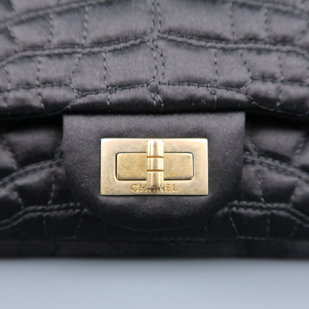 CHANEL Black Alligator Quilted Silk Gold Chain Reissue Shoulder Bag