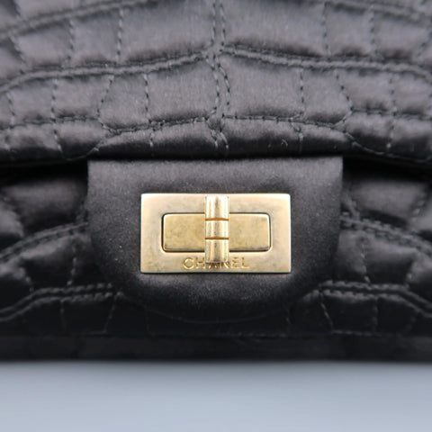CHANEL Black Alligator Quilted Silk Gold Chain Reissue Shoulder Bag CHANEL