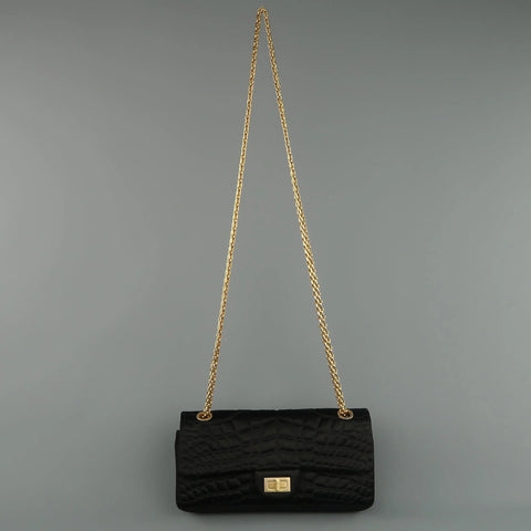CHANEL Black Alligator Quilted Silk Gold Chain Reissue Shoulder Bag CHANEL
