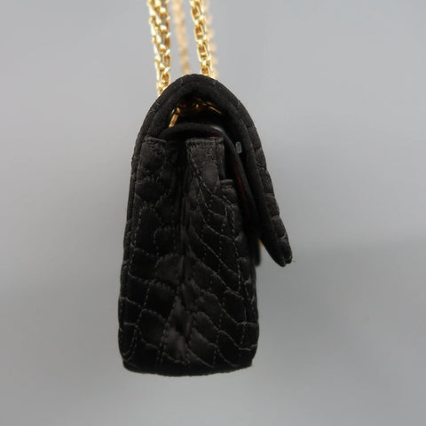 CHANEL Black Alligator Quilted Silk Gold Chain Reissue Shoulder Bag CHANEL