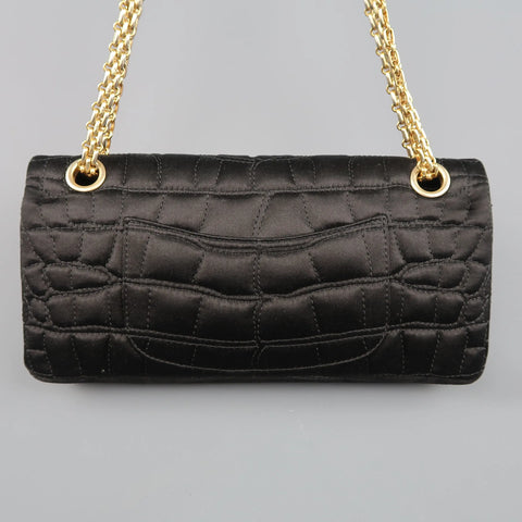 CHANEL Black Alligator Quilted Silk Gold Chain Reissue Shoulder Bag CHANEL