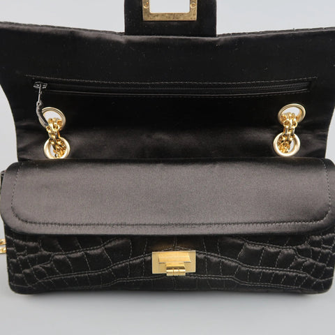 CHANEL Black Alligator Quilted Silk Gold Chain Reissue Shoulder Bag CHANEL