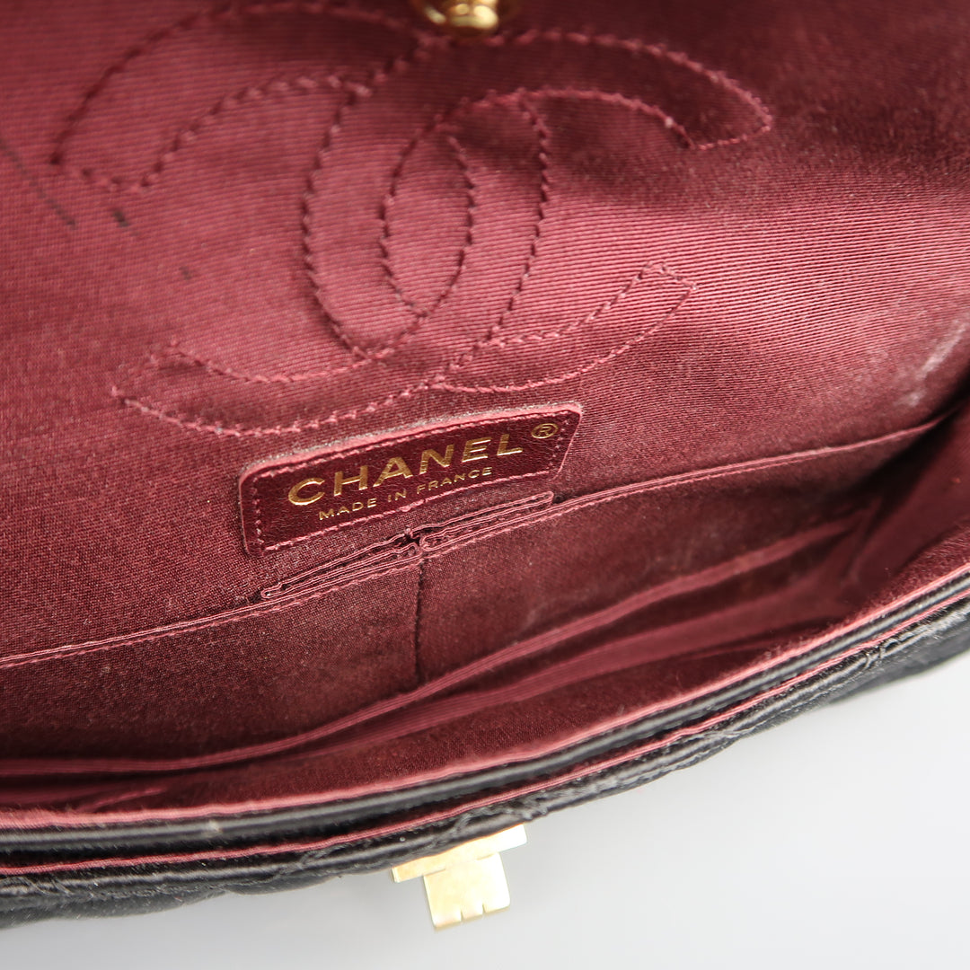 CHANEL Black Alligator Quilted Silk Gold Chain Reissue Shoulder Bag