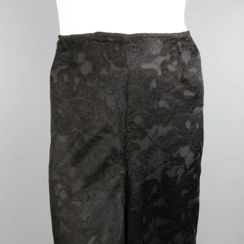 CHANEL Fall 2006 Size 8 Black Viscose / Silk  Lace Extreme Wide Leg Dress Pants CHANEL