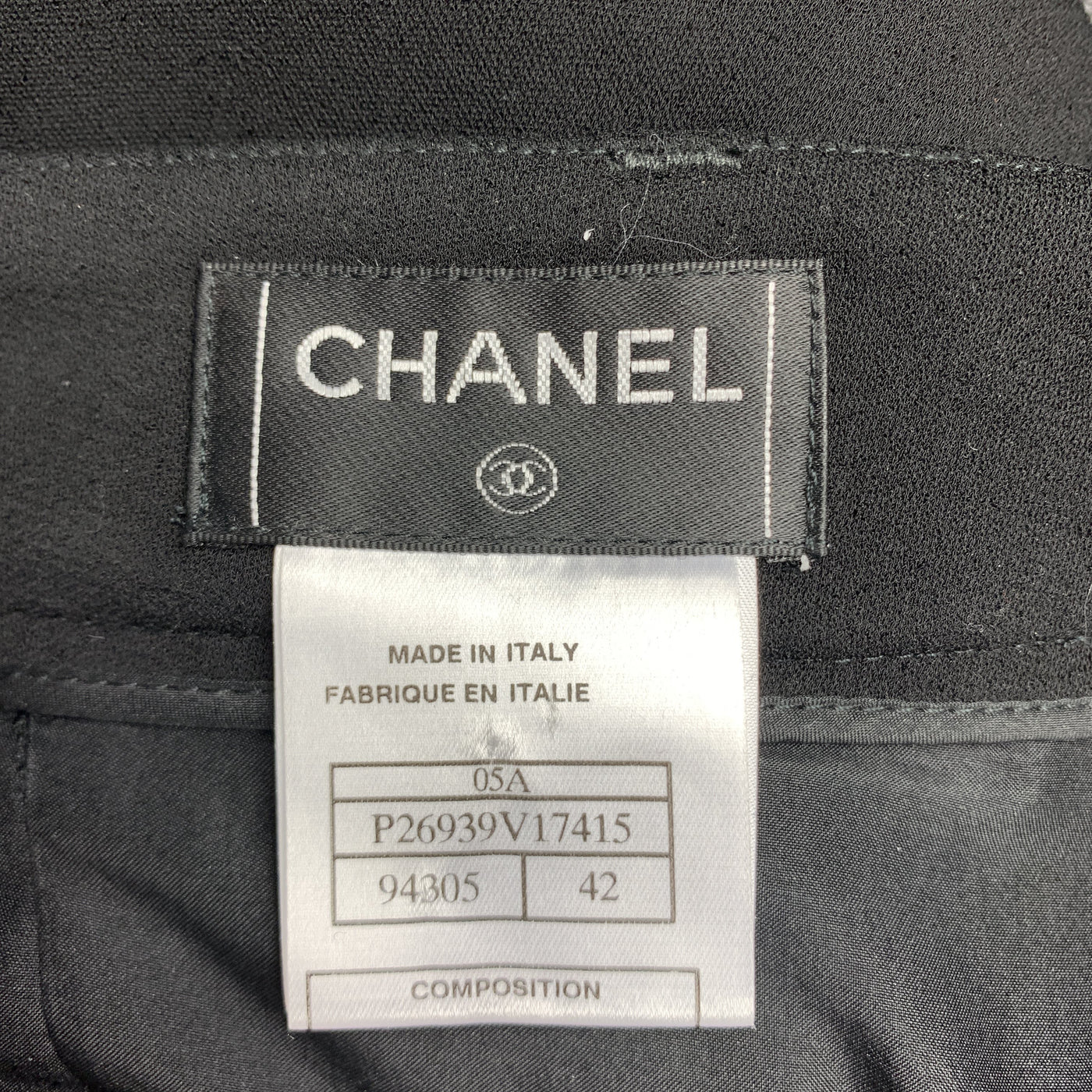 CHANEL Size 10 Black Modal Blend Wide Leg Ruched Capri Pants
