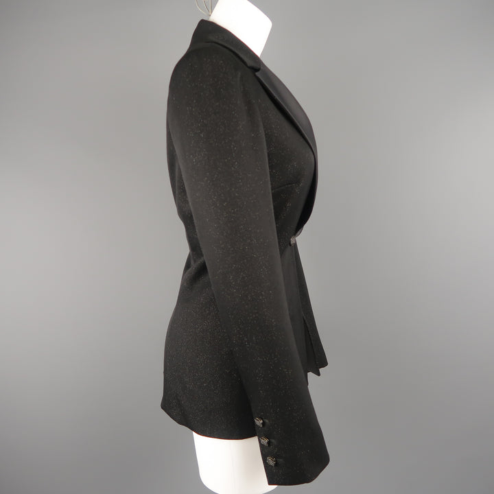 CHANEL Size 10 Black Sparkle Twill Satin Peak Lapel Tuxedo Jacket