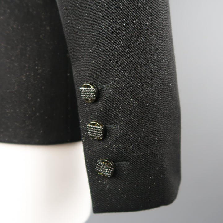 CHANEL Taille 10 Veste de smoking à revers en satin sergé scintillant noir