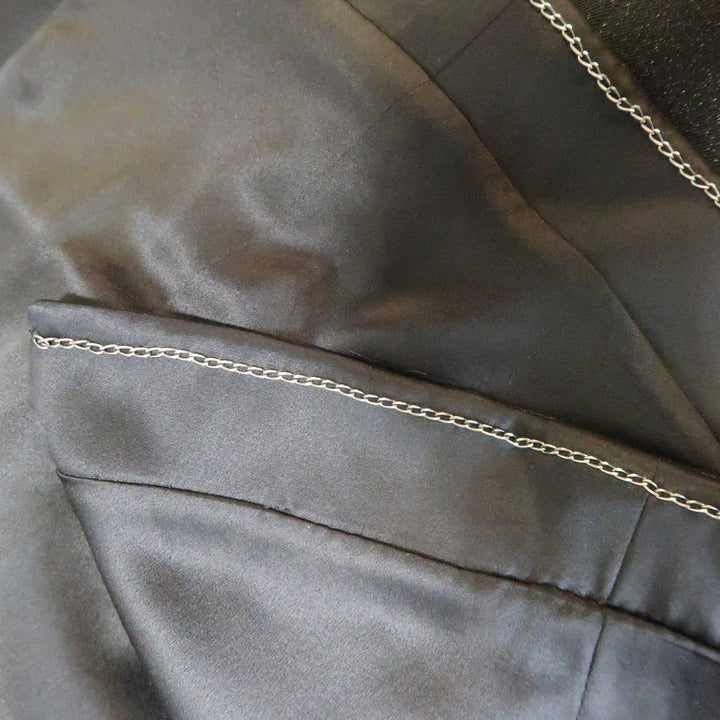 CHANEL Size 10 Black Sparkle Twill Satin Peak Lapel Tuxedo Jacket