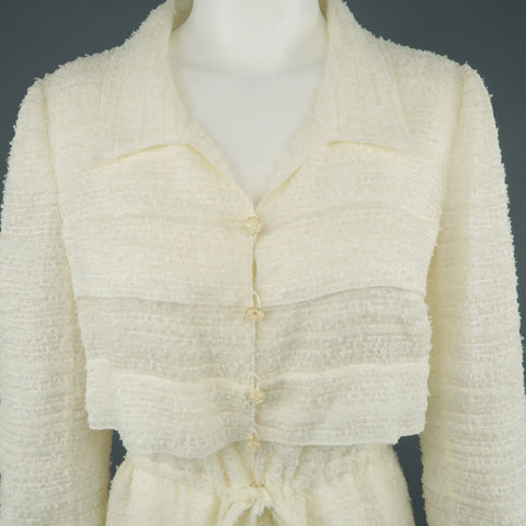 CHANEL Size 6 Cream Textured Silk Blend Drawstring Waist Jacket CHANEL