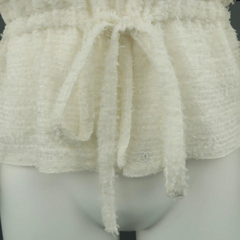 CHANEL Size 6 Cream Textured Silk Blend Drawstring Waist Jacket CHANEL