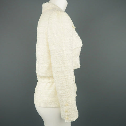 CHANEL Size 6 Cream Textured Silk Blend Drawstring Waist Jacket CHANEL