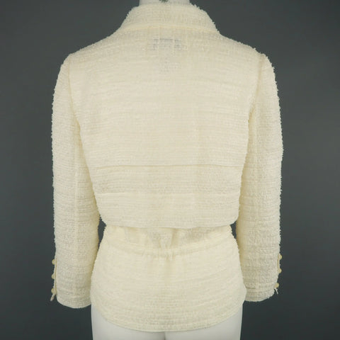 CHANEL Size 6 Cream Textured Silk Blend Drawstring Waist Jacket CHANEL