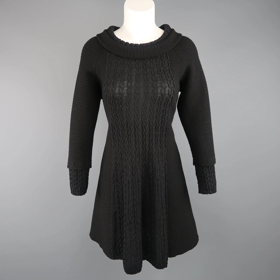 CHANEL Size 8 Black Wool Knit Textured Panel Lion Head Button A Line D Sui Generis Designer Consignment CHANEL Size 8 Black Wool Knit Textured Panel Lion Head Button A Line D Sui Generis Designer Consignment