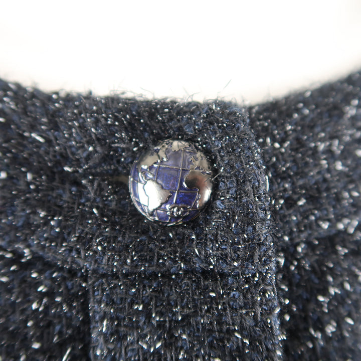 CHANEL O/I 2013 Talla 8 Vestido de cintura caída de punto con purpurina azul marino