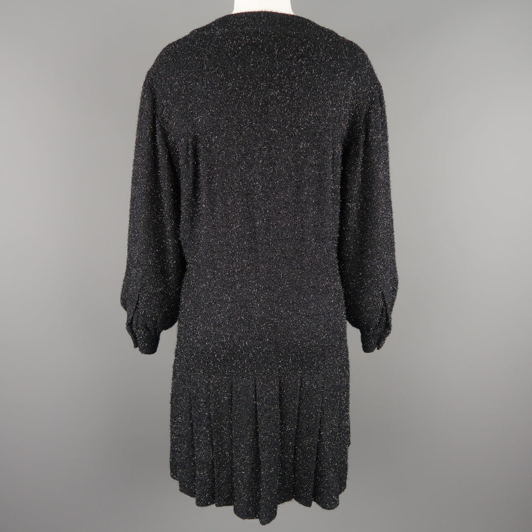 CHANEL F/W 2013 Size 8 Navy Glitter Knit Drop Waist Dress