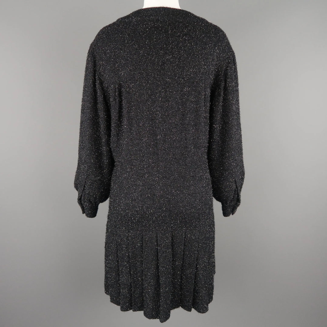 CHANEL F/W 2013 Size 8 Navy Glitter Knit Drop Waist Dress Sui Generis Designer Consignment CHANEL F/W 2013 Size 8 Navy Glitter Knit Drop Waist Dress Sui Generis Designer Consignment