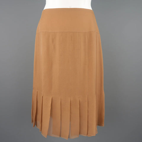 CHANEL Size 8 Tan Silk Chiffon Pleated Pencil Skirt CHANEL