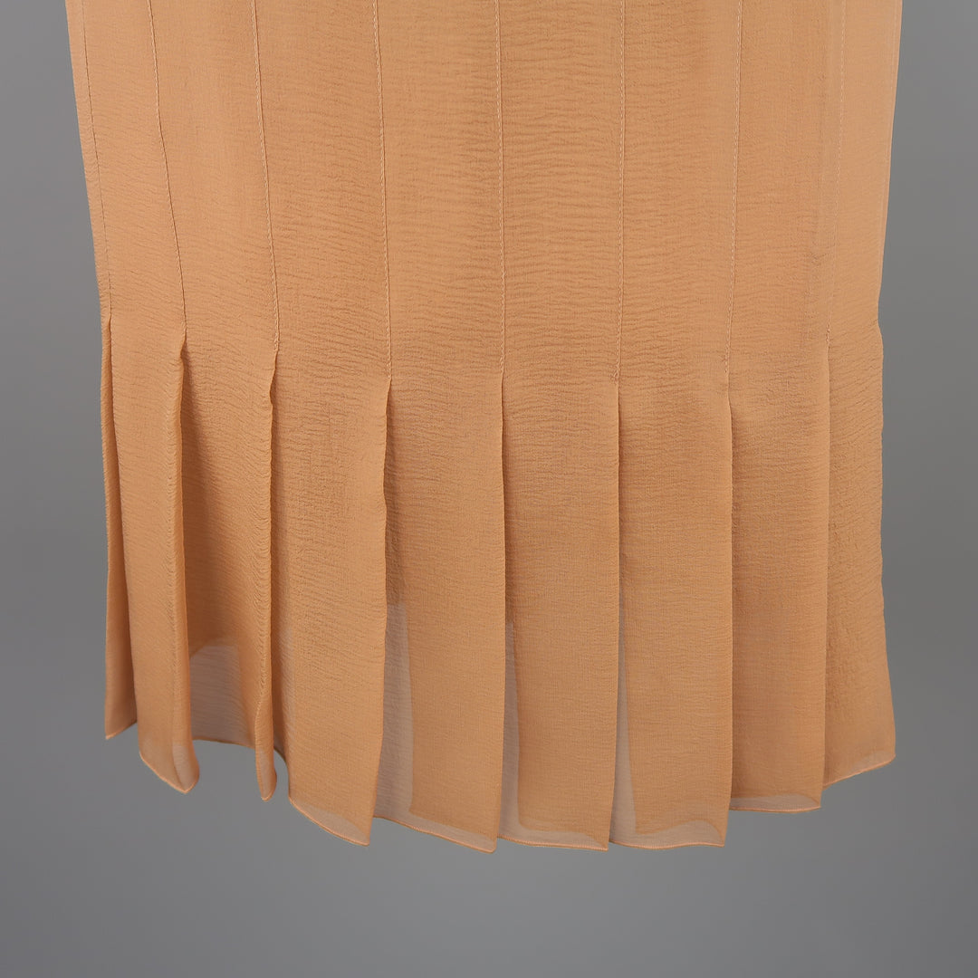 CHANEL Size 8 Tan Silk Chiffon Pleated Pencil Skirt
