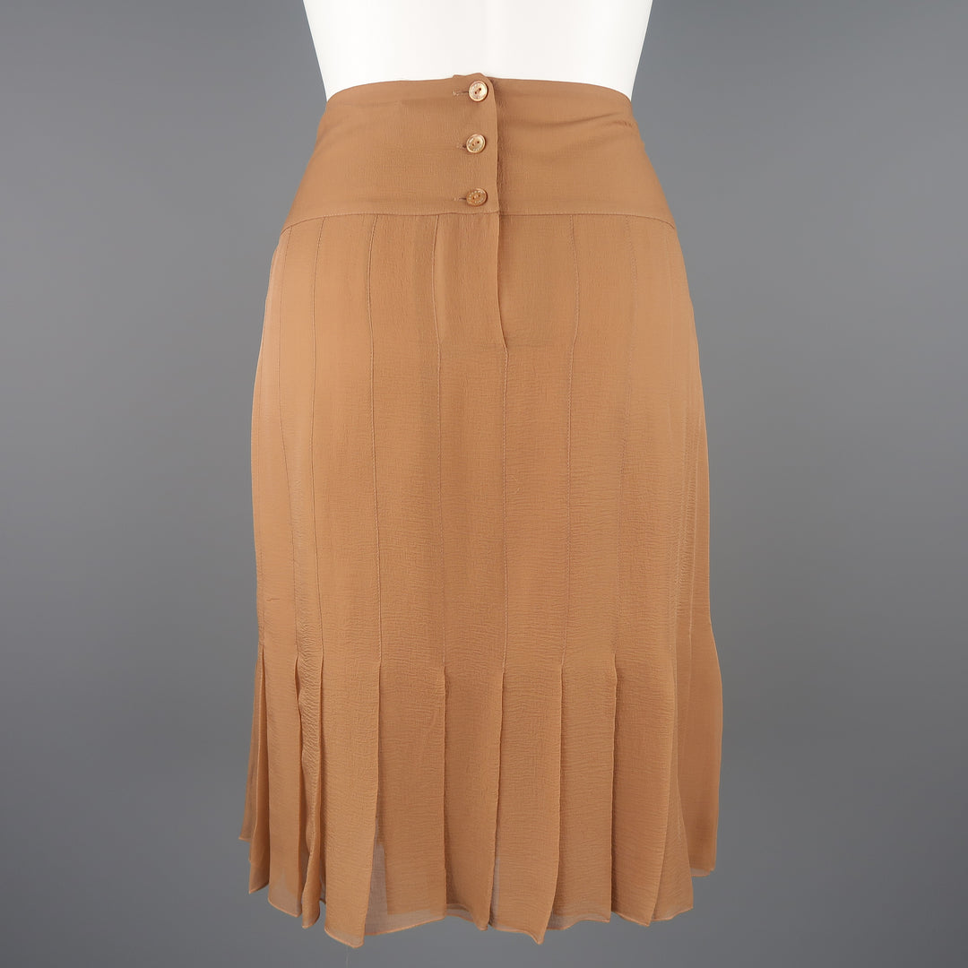 CHANEL Size 8 Tan Silk Chiffon Pleated Pencil Skirt