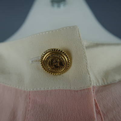 CHANEL Size M Pink & Cream Sleeveless Collar Silk Blouse