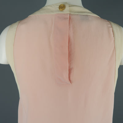 CHANEL Size M Pink & Cream Sleeveless Collar Silk Blouse