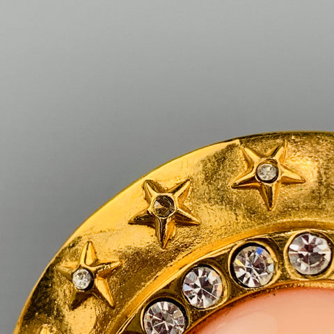 CHANEL Vintage Gold Tone Rhinestones Pink Stone Stars Clip On Earrings