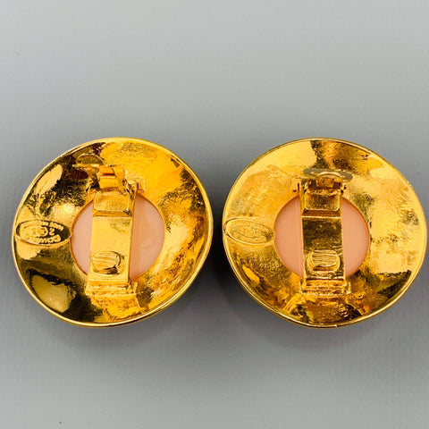 CHANEL Vintage Gold Tone Rhinestones Pink Stone Stars Clip On Earrings