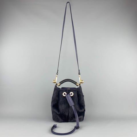 CHLOE Navy Pony Hair GALA Bucket Handbag