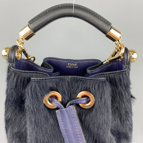 CHLOE Navy Pony Hair GALA Bucket Handbag