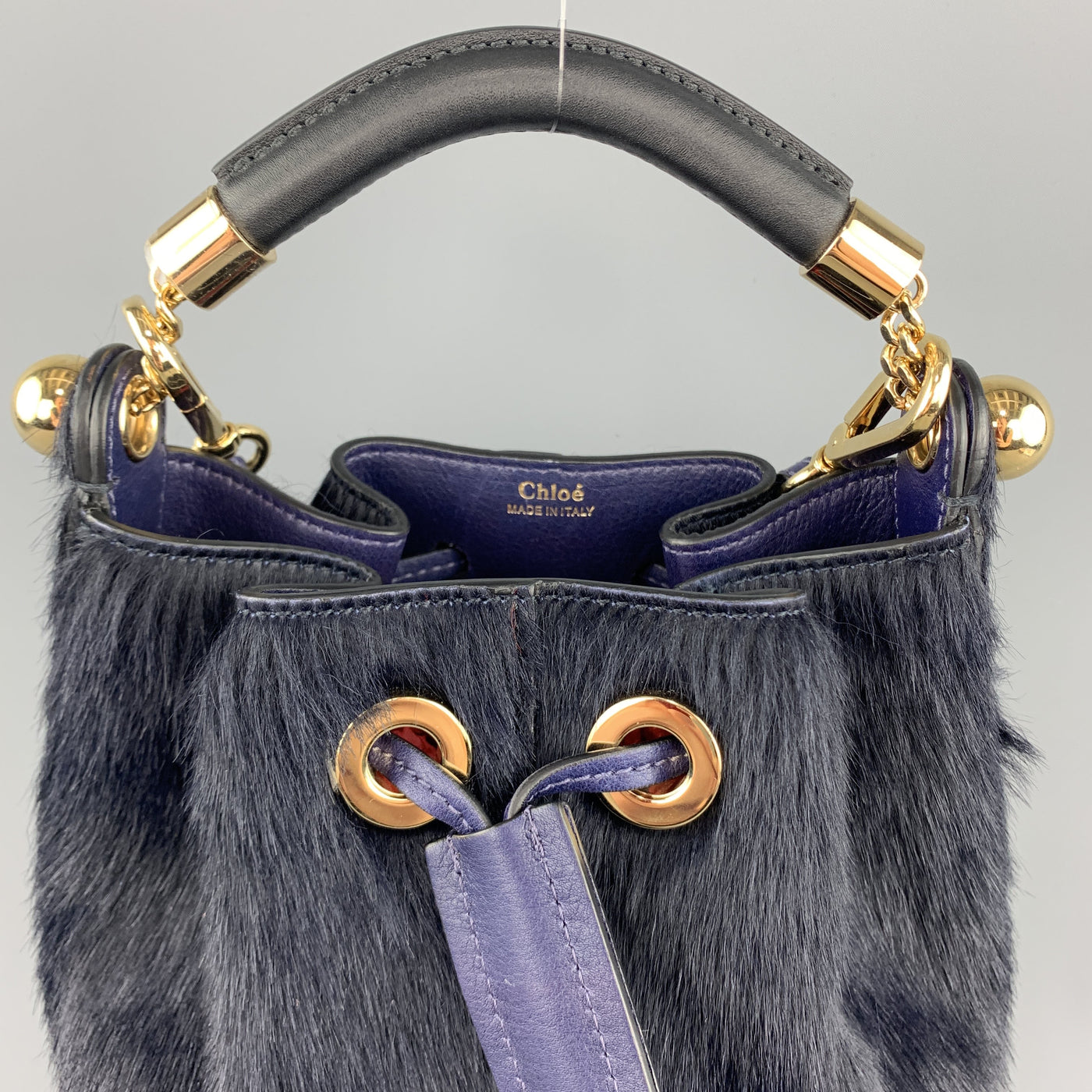 CHLOE Navy Pony Hair GALA Bucket Handbag